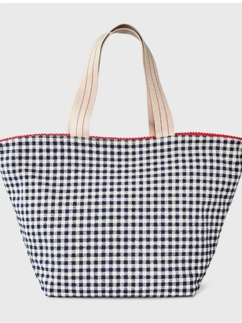Spacious Reversible Canvas Tote Handbag -  Red & Navy Gingham - Picture 14 of 14